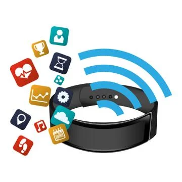Smart watch technology with applications menu Stock Illustration