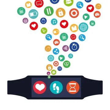 Smart watch technology with applications menu Illustrazione stock