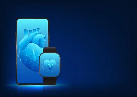 Smart watch technology that connects data to a smartphone that shows heart .. Stockillustratie