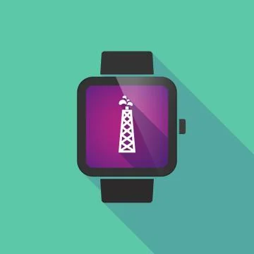 Smart watch vector icon with an oil tower Stock Illustration