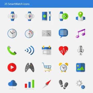 Smart watch vector icons set flat style Illustrazione stock