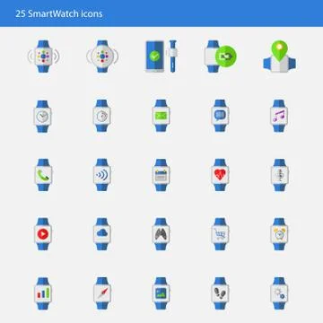 Smart watch vector icons set flat style Stock Illustration