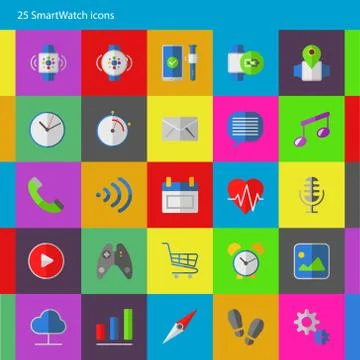 Smart watch vector icons set flat style Stock Illustration