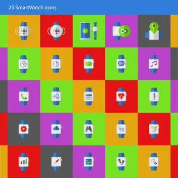 Smart watch vector icons set flat style Illustrazione stock