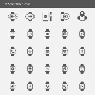 Smart watch vector icons set style Stock Illustration