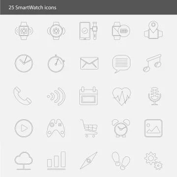 Smart watch vector icons set outline style Illustrazione stock