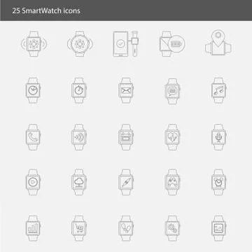Smart watch vector icons set outline style Stock Illustration
