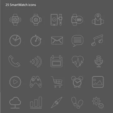 Smart watch vector icons set outline style Stock Illustration