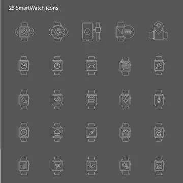 Smart watch vector icons set outline style Stock Illustration