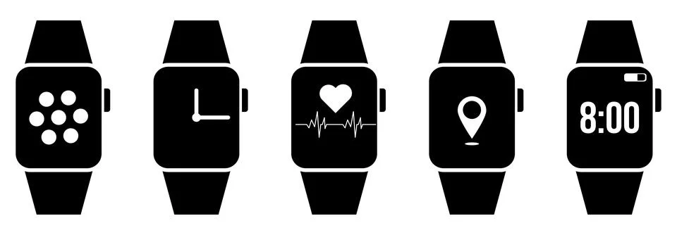 Smart watch vector icons set Stock Illustration