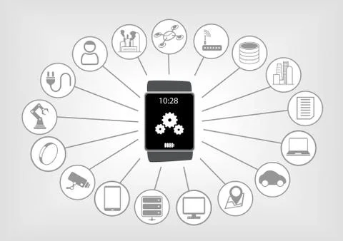 Smart watch vector illustration in flat design with various icons Stock Illustration
