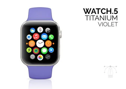 Smart watch with violet strap realistic vector illustration Stock Illustration