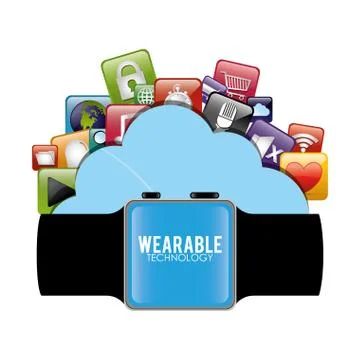 Smart watch wearable technology cloud virtual Stock Illustration