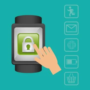 Smart watch wearable technology security media green background Stock Illustration
