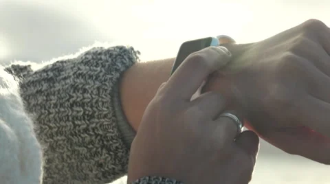 Smart Watch on Woman's Hand Stock Footage 68378785