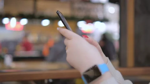 Smart watch on woman's hand . Woman's hand touching a smartwatch. Female's hand 스톡 동영상 232495273