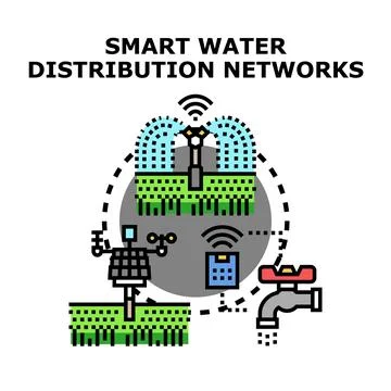 Smart water distribution networks system managing irrigation Stock Illustration