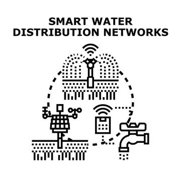 Smart water distribution networks system managing irrigation Stock Illustration