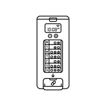 Smart weekly pill organizer with digital timer and wifi icon for medical pr.. Stock Illustration