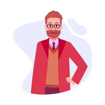 Smart well-dressed middle-aged man portrait, flat vector illustration isolated. Stock Illustration