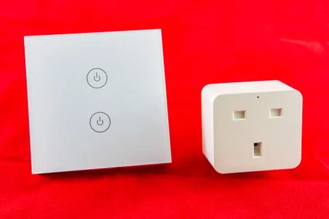 Smart Wi-Fi switch with support for control via mobile  phone application Stock Photos