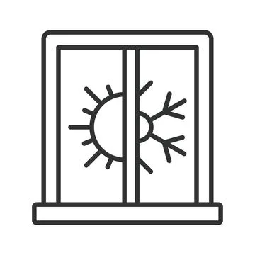 Smart window with climate control and temperature regulation, icon in line Stock Illustration