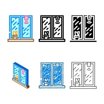 Smart window sensor home color icon variety vector Illustrazione stock