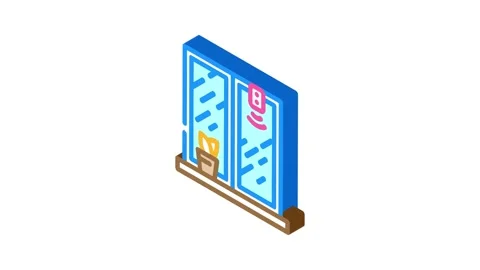 Smart window sensor home isometric icon animation Video stock 327290421