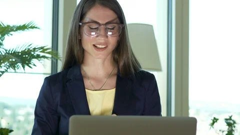 Smart Woman Thinking Brainstorming on Computer Desk in Modern Office Stock-Footage 98554169