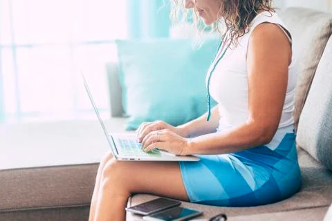 Smart work and job technology related concept for young business woman manage Stock Photos