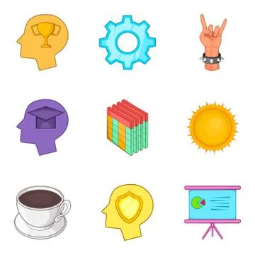 Smart worker icons set, cartoon style 库存插图
