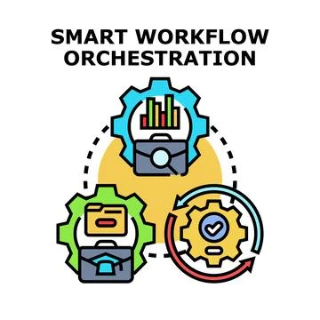 Smart workflow orchestration process automating business tasks Stock Illustration