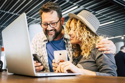 Smart working and digital nomad. alternative eveywhere office concept with co Stock Photos