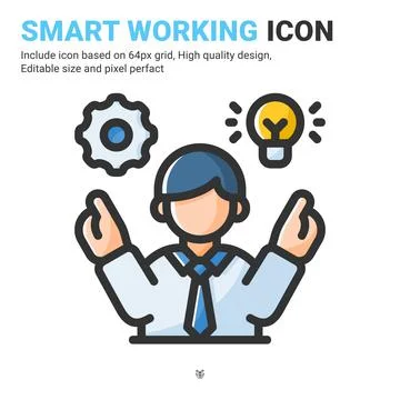 Smart working icon vector with outline color style isolated on white background イラスト素材