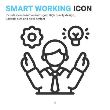 Smart working icon vector with outline style isolated on white background Illustrazione stock