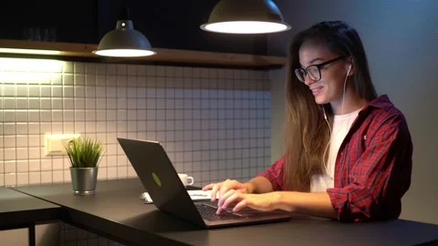 Smart working online late in the evening at home Stock Footage 225054115