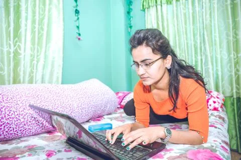 Smart  young asian girl working from home,Asian female entrepreneur Foto stock