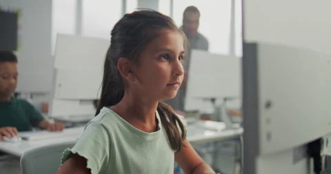 Smart Young Girl Using Computer, Doing Creative 3D Design Project Digital Stock Footage 316296611