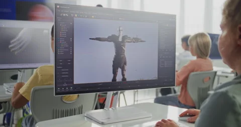 Smart Young Girl Using Computer, Creating Game Character, Practicing 3D Modeling Stock Footage 316296981