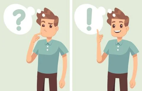 Smart young man, student thinking, understands problem and finds successful Illustrazione stock