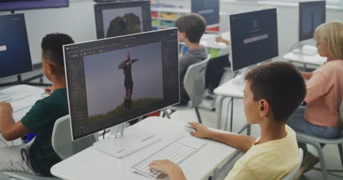 Smart Young Students Using Computers, Creating Game Characters in Design Stock Footage 316294327