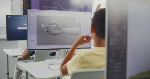 Smart Young Students Using Computers, Creating 3D Models in Design Software Stock Footage 316295468