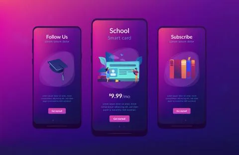 Smartcards for schools app interface template. Ilustração Stock