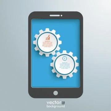 Smarthone silver background gears Stock Illustration