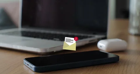 Smartp hone mobile receives 3D mail icon notification on the screen Stock Footage 283993670