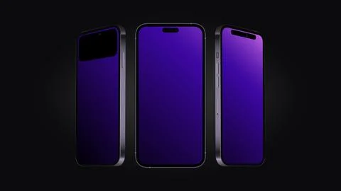 Smartphone 14 Mockup in Different Angles with Editable Screen. Black Template Illustrazione stock