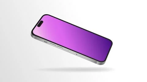 Smartphone 14 Mockup with Pink Gradient Screen. Editable Template, Diagonal Stock Illustration