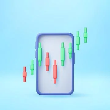 Smartphone with 3d candlestick chart on screen. Stock Illustration