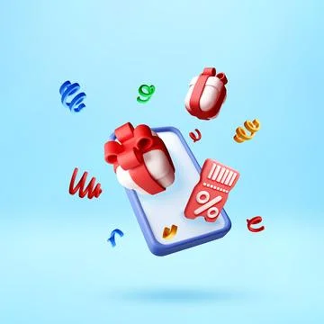 Smartphone with 3d gift box and discount coupon Illustrazione stock