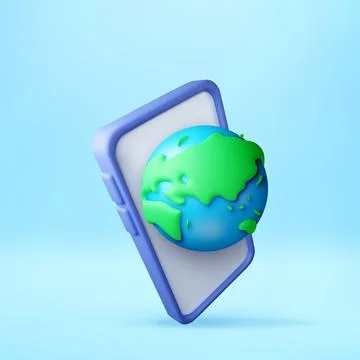 Smartphone with 3d globe floating above screen. Illustrazione stock